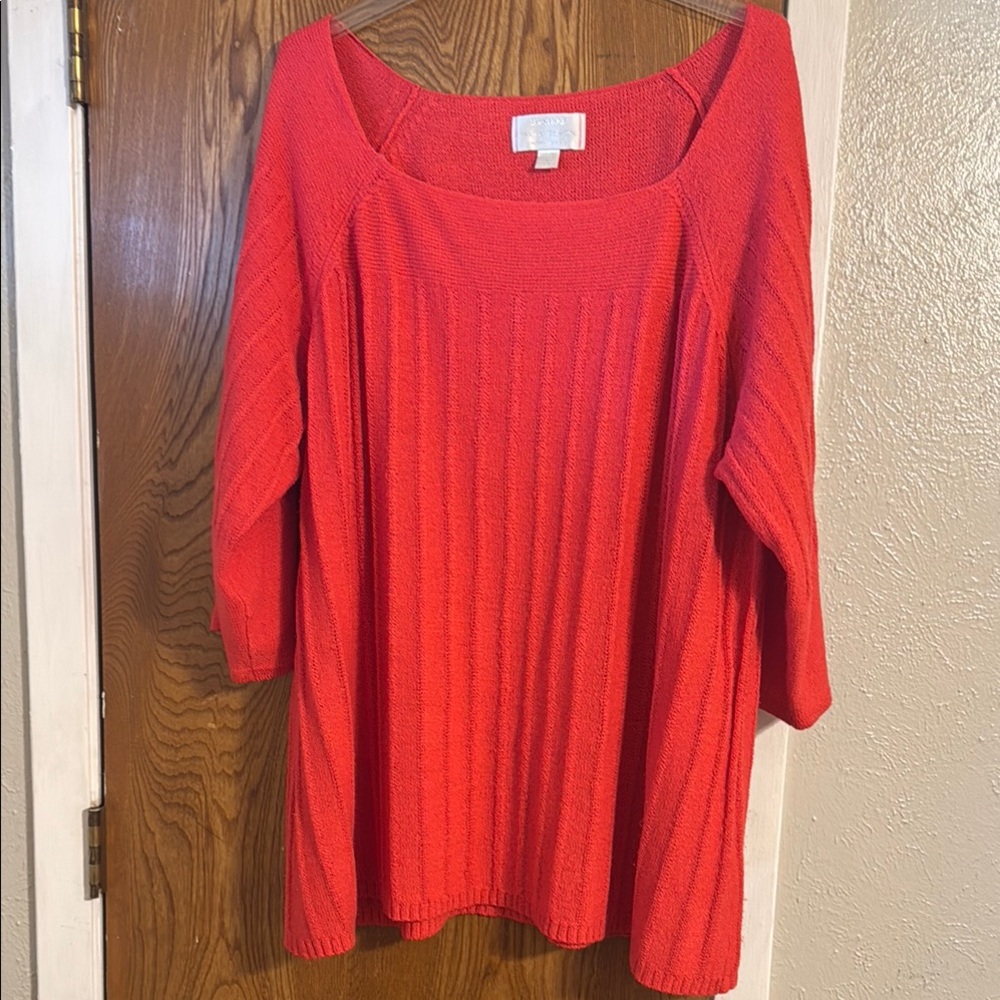 Red Plus Size Crew Neck Sweater with Relaxed Fit and Ribbed Texture